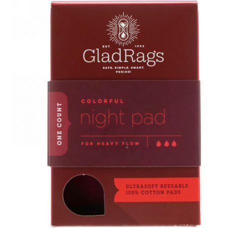 GladRags, Colorful Night Pad, Reusable, For Heavy Flow, 1 Pack