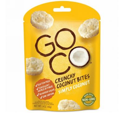 GoCo, Хрустящие кокосовые кусочки, Просто кокос, 1,4 унции (40 г)