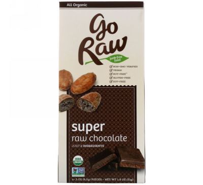 Go Raw, Organic, Super Raw Chocolate, 6 Pieces, .3 oz (8.5 g) Each