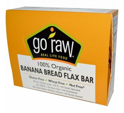 Go Raw, Органические банановые батончики с семенами льна, 10 батончиков, 12 г каждый