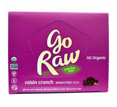 Go Raw, Органические батончики с пророщенным зерном, хрустящие, с изюмом, 10 батончиков по 14 г
