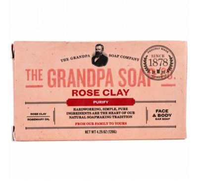 Grandpa's, Кусковое мыло для лица и для тела, очищающее, с розовой глиной, 4,25 унции (120г)