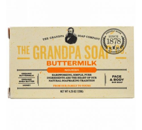 Grandpa's, Кусковое мыло для лица и для тела, питательное, с пахтой, 4,25 унции (120г)