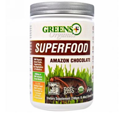 Greens Plus, Органический суперпродукт, Шоколад с Амазонки , 8.46 унций (240 г)
