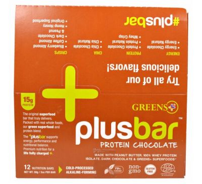 Greens Plus, Plusbar, протеины и шоколад, 12 батончиков по 59 г
