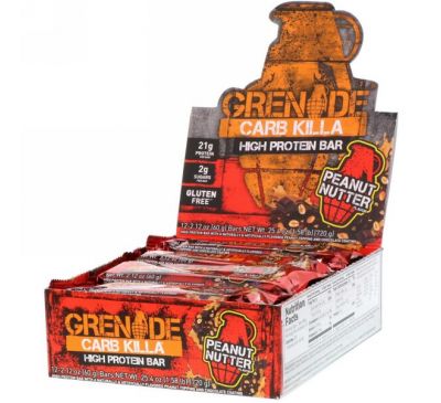 Grenade, Батончики Carb Killa, арахисовая паста, 12 батончиков, 2,12 унции (60 g) каждый