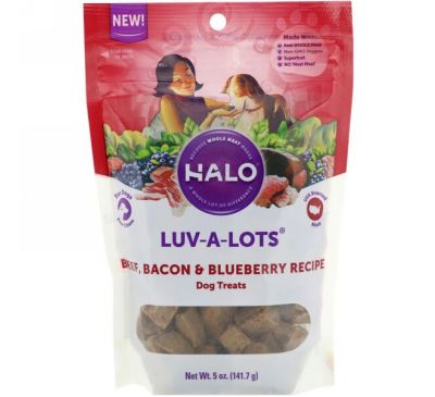 Halo, Luv-A-Lots, лакомства для собак, рецепт с говядиной, беконом и черникой, 5 унций (141,7 г)