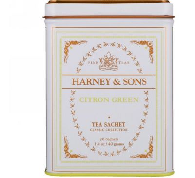 Harney & Sons, Цитроновый зеленый чай, 20 пакетиков, 1.4 унций (40 г)