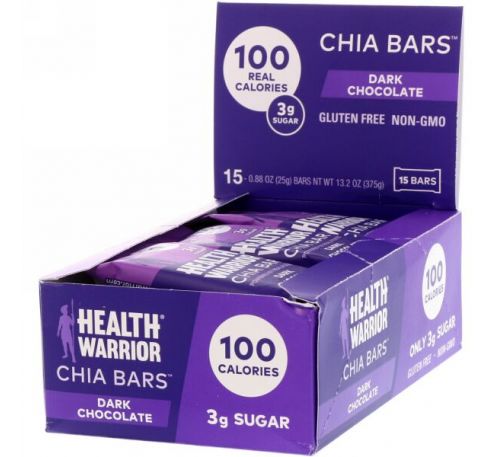 Health Warrior, Inc., Батончики с чиа, темный шоколад, 15 батончиков, по 0,88 унции (25 г) каждый