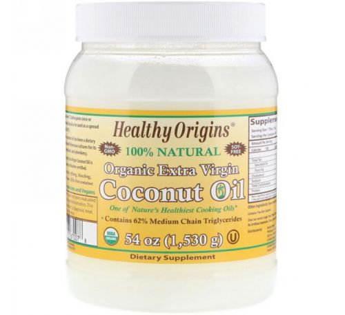 Healthy Origins, Органическое кокосовое масло первого отжима, 54 унции (1,503 г)