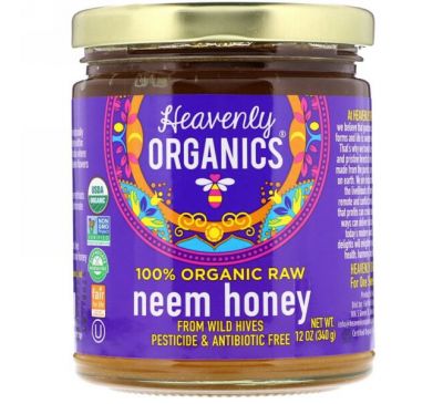 Heavenly Organics, 100% органический сырой мед с цветков ним, 12 унций (340 г)
