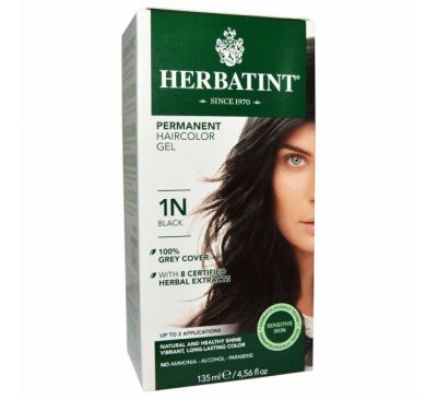 Herbatint, Перманентная краска-гель для волос, 1N, черный, 4,56 жидкой унции (135 мл)