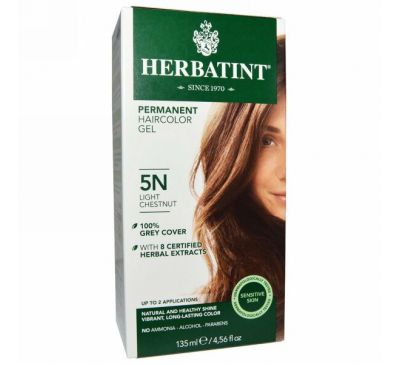 Herbatint, Перманентная краска-гель для волос, 5N, светлый каштан, 4,56 жидкой унции (135 мл)