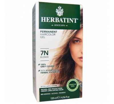Herbatint, Перманентная краска-гель для волос, 7N, блондин, 4,56 жидкой унции (135 мл)
