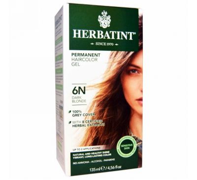 Herbatint, Перманентная растительная краска-гель для волос, 6N, темный блондин, 4,56 жидкой унции (135 мл)