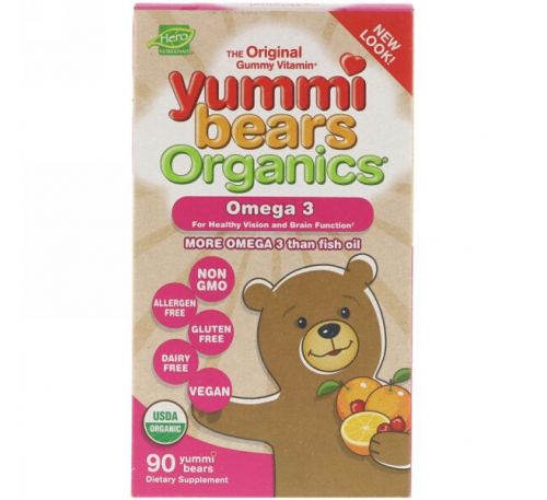 Hero Nutritional Products, Органические вкусные мишки, омега-3, 90 вкусных мишек