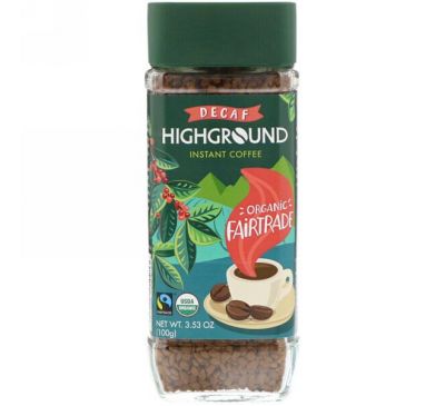 Highground Coffee, Органический растворимый кофе, средний, без кофеина, 100 г