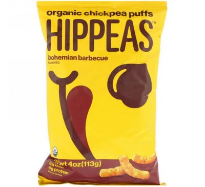 Hippeas, Органические пышки, вкус богемный барбекю, 4 унции (113 г)