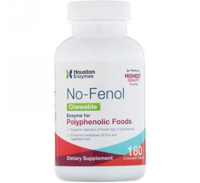 Houston Enzymes, No-Fenol, жевательная мультиферментная добавка, 180 жевательных таблеток