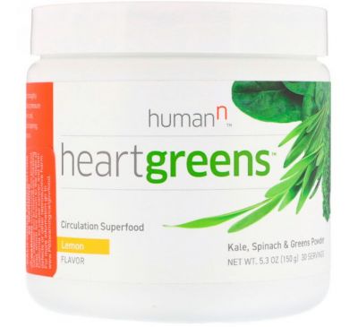 HumanN, Heartgreens, суперпродукт, полезно для кровообращения, со вкусом лимона, 150 г (5,3 oz)