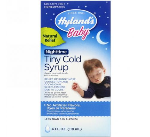 Hyland's, Детский сироп от простуды Nighttime Tiny Cold Syrup, 4 жидких унции (118 мл)