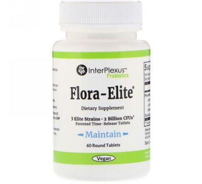 InterPlexus Inc., Flora-Elite, 2 billion CFU's, 60 Round Tablets