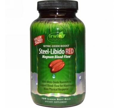 Irwin Naturals, Steel-Libido Red, усиленный кровоток, 150 желатиновых капсул с жидким содержимым