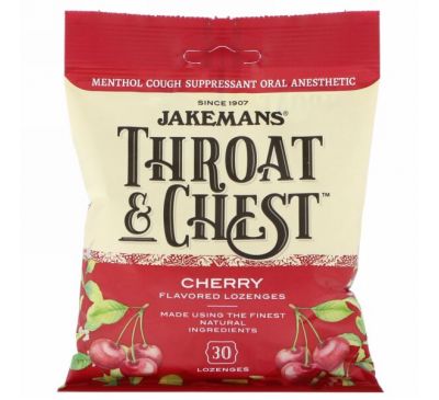 Jakemans, Throat & Chest, Cherry Flavored, 30 Lozenges