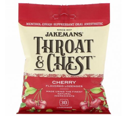 Jakemans, Throat & Chest, Cherry Flavored, 30 Lozenges