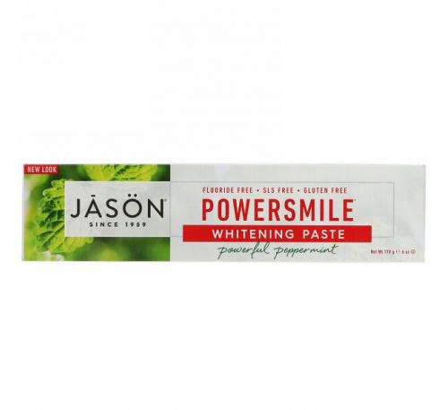 Jason Natural, PowerSmile, паста для защиты от зубного налета с эффектом отбеливания, перечная мята, 170 г