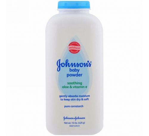 Johnson's, Присыпка, успокаивающие алоэ и витамин Е, 425 г (15 унций)