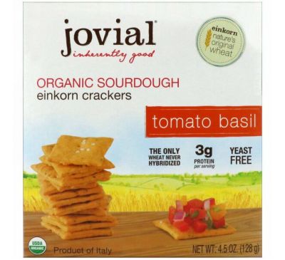 Jovial, Ароматные крекеры из органической пшеницы, томат и базилик, 4,5 унций (128 г)