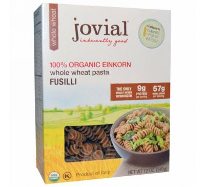 Jovial, Цельнозерновая паста, фузилли, 100% органический однозернянка, 12 унций (340 г)