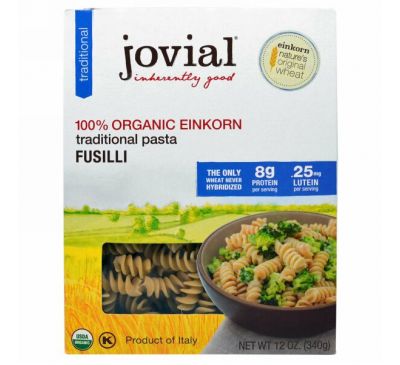 Jovial, Органическая традиционная паста (макаронные изделия), фузилли, 12 унций (340 г)