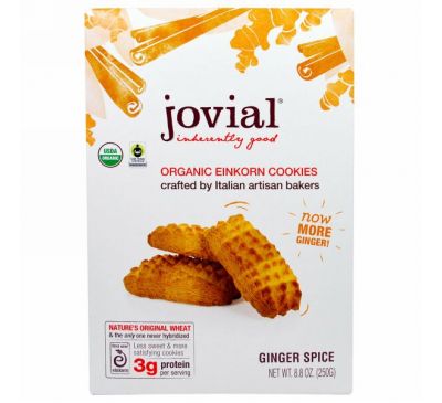 Jovial, Органическое печенье из пшеницы-однозернянки, пряное, с имбирем, 8,8 унций (250 г)