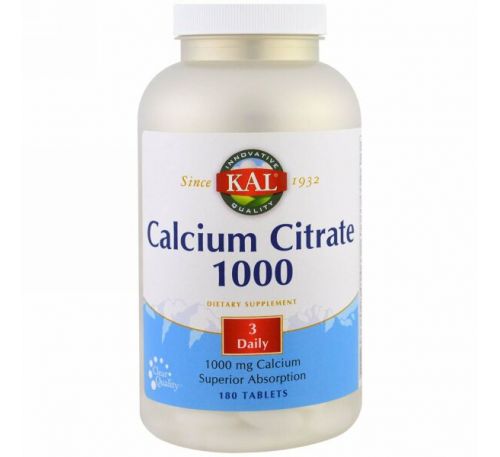 KAL, Цитрат кальция 1000, 1000 мг, 180 таблеток