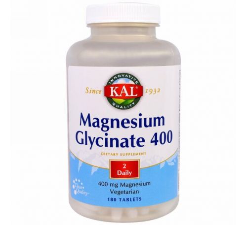 KAL, Глицинат магния 400, 400 мг, 180 таблеток