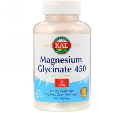 KAL, Глицинат магния 450, 180 растительных капсул