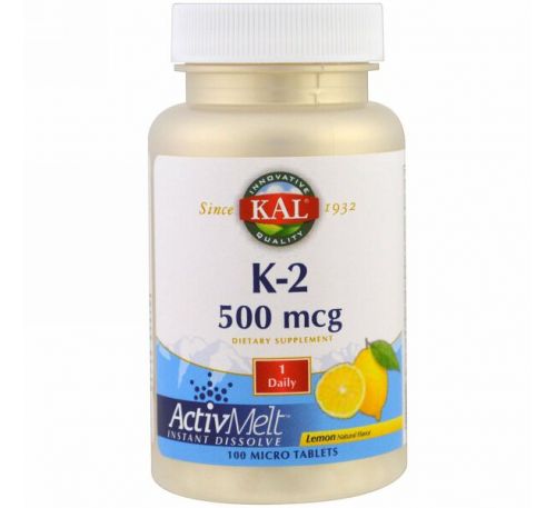 KAL, K-2, Lemon, 500 mcg, 100 Micro Tablets