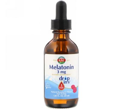 KAL, Melatonin, Natural Raspberry Flavor, 3 mg , 1.85 fl oz (55 ml)
