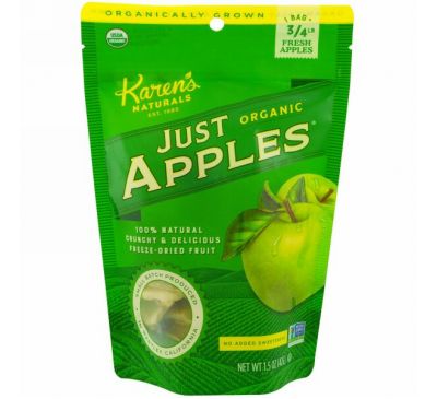 Karen's Naturals, Органические яблоки сушеные Just Apples, 1,5 унции (42 г)