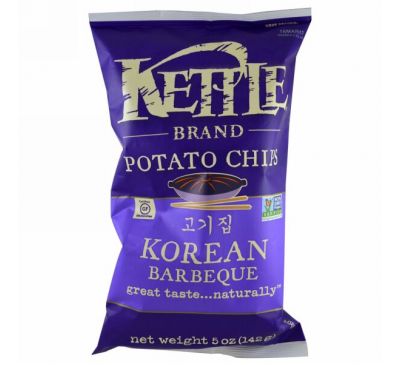 Kettle Foods, Картофельные чипсы, корейское барбекю, 5 унций (142 г)