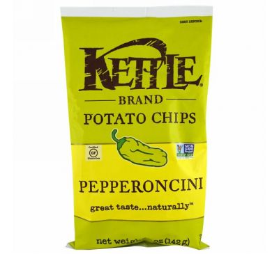 Kettle Foods, Картофельные чипсы, пепперонцини, 5 унций (142 г)