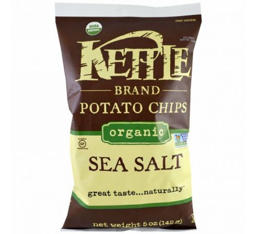 Kettle Foods, Органические картофельные чипсы, морская соль, 5 унций (142 г)