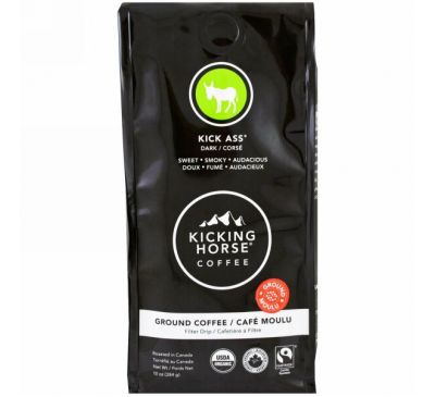 Kicking Horse, Kick Ass, темный, молотый кофе, 284 г (10 унций)