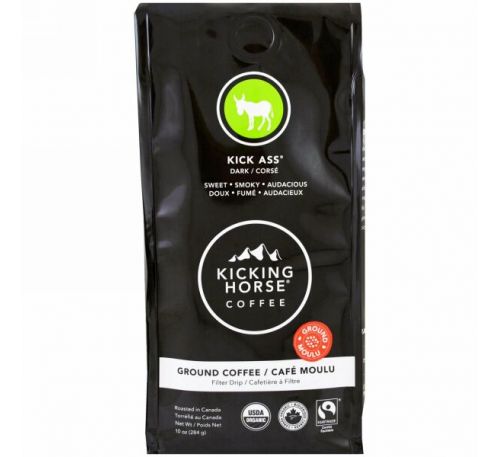 Kicking Horse, Kick Ass, темный, молотый кофе, 284 г (10 унций)