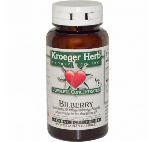 Kroeger Herb Co, Черника, 90 растительных капсул