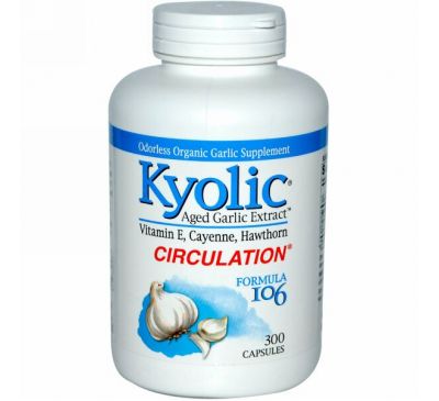 Kyolic, Экстракт Выдержанного Чеснока без запаха, Формула 106, 300 капсул