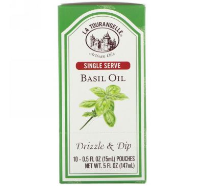 La Tourangelle, Drizzle & Dip, Basil Oil, 10 Pouches, 0.5 fl oz (15 ml) Each