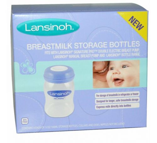 Lansinoh, Бутылочки для хранения грудного молока, 4 бутылочки по 5 унций (160 мл) каждая